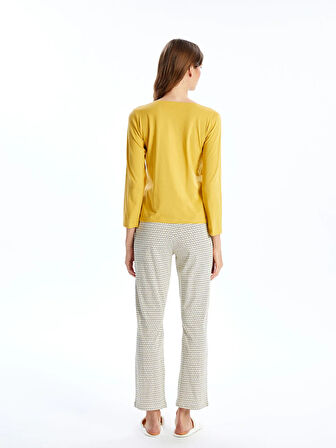 V Yaka Desenli Kadın Pijama Takımı_W4LL84Z8-LRA_8684682695604_S