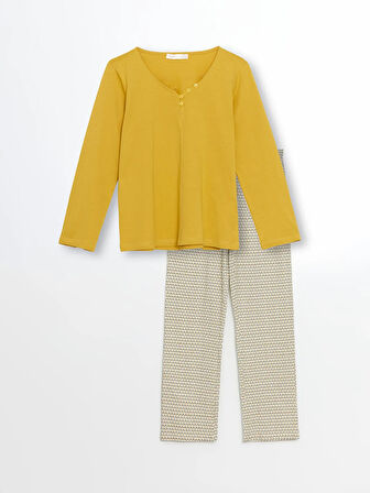 V Yaka Desenli Kadın Pijama Takımı_W4LL84Z8-LRA_8684682695604_S
