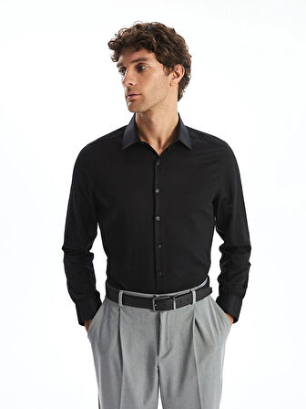 LCWAIKIKI Formal Siyah Slim Fit Uzun Kollu Armürlü Erkek Gömlek