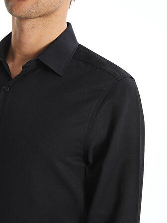 LCWAIKIKI Formal Siyah Slim Fit Uzun Kollu Armürlü Erkek Gömlek