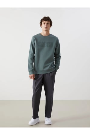 LCWK Bisiklet Yaka Uzun Kollu Baskılı Kalın Erkek Sweatshirt