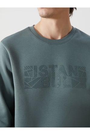 LCWK Bisiklet Yaka Uzun Kollu Baskılı Kalın Erkek Sweatshirt