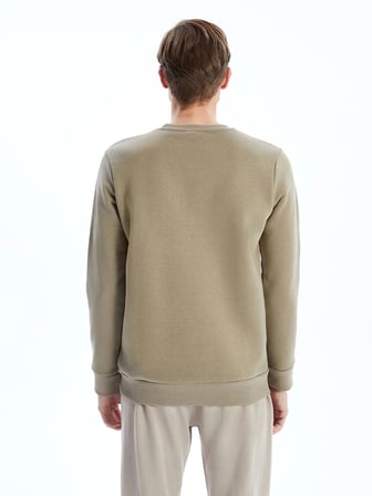 LCWAIKIKI Classic Kahverengi Bisiklet Yaka Baskılı Erkek Kalın Sweatshirt