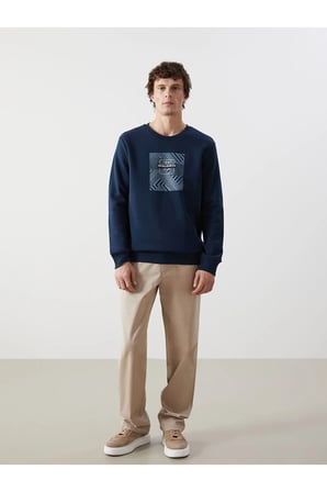 LCWK Bisiklet Yaka Uzun Kollu Baskılı Erkek Kalın Sweatshirt