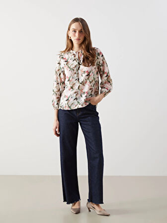 LCWAIKIKI Classic Karişik Bağlamalı Yaka Çiçekli Kadın Bluz
