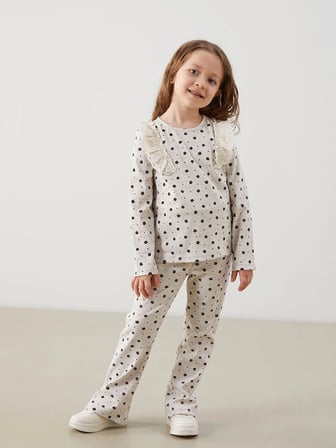 LCW Kids Bisiklet Yaka Çiçekli Kız Çocuk Bluz ve Tayt Pantolon 2'li
