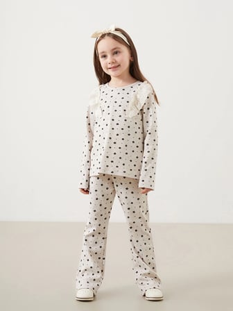 LCW Kids Bisiklet Yaka Çiçekli Kız Çocuk Bluz ve Tayt Pantolon 2'li