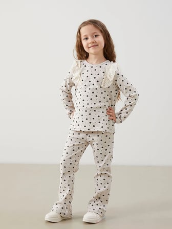 LCW Kids Bisiklet Yaka Çiçekli Kız Çocuk Bluz ve Tayt Pantolon 2'li