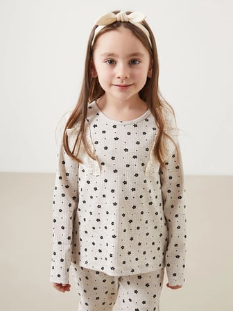LCW Kids Bisiklet Yaka Çiçekli Kız Çocuk Bluz ve Tayt Pantolon 2'li