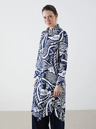 LCWAIKIKI Classic Lacivert Desenli Kadın Gömlek Tunik