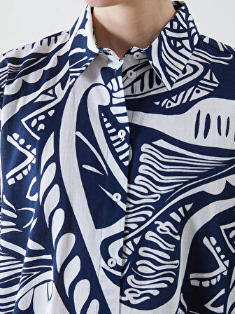 LCWAIKIKI Classic Lacivert Desenli Kadın Gömlek Tunik