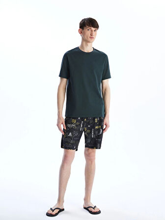 LCW SWIMWEAR Antrasit Diz Hizası Boy Desenli Erkek Deniz Şortu