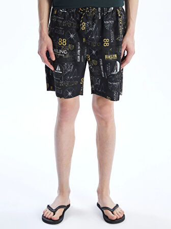 LCW SWIMWEAR Antrasit Diz Hizası Boy Desenli Erkek Deniz Şortu
