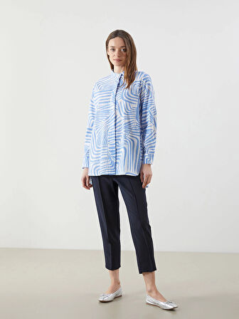 LCWAIKIKI Classic Mavi Hakim Yaka Desenli Kadın Gömlek Tunik