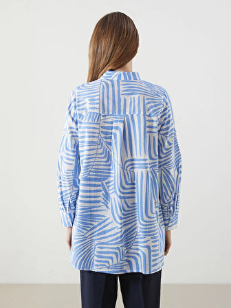 LCWAIKIKI Classic Mavi Hakim Yaka Desenli Kadın Gömlek Tunik