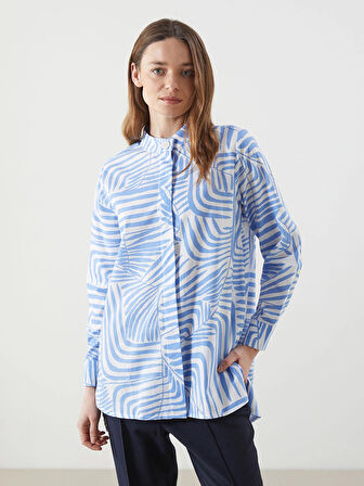 LCWAIKIKI Classic Mavi Hakim Yaka Desenli Kadın Gömlek Tunik