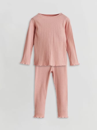 LCW baby Pembe Bisiklet Yaka Uzun Kollu Basic Kız Bebek Pijama Takımı