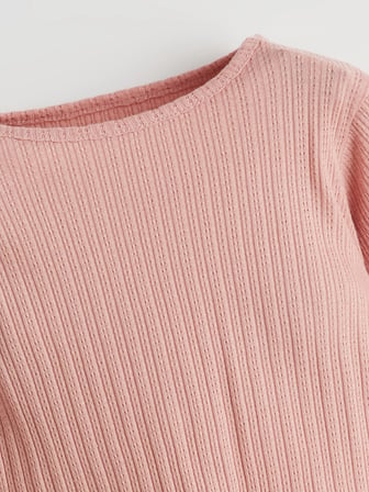LCW baby Pembe Bisiklet Yaka Uzun Kollu Basic Kız Bebek Pijama Takımı