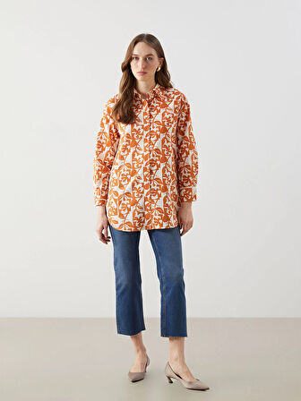 LCW Modest Turuncu Desenli Oversize Kadın Gömlek Tunik