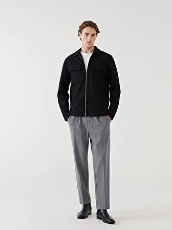 LCW Vision Siyah Slim Fit Gömlek Yaka Erkek Mont