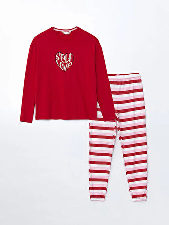 Bisiklet Yaka Baskılı Kadın Pijama Takımı_W4G346Z8-LTQ_8684682927507_M