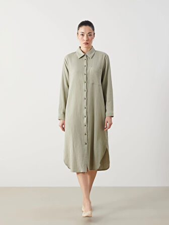 LCWAIKIKI Classic Yeşil Dokulu Kadın Gömlek Elbise