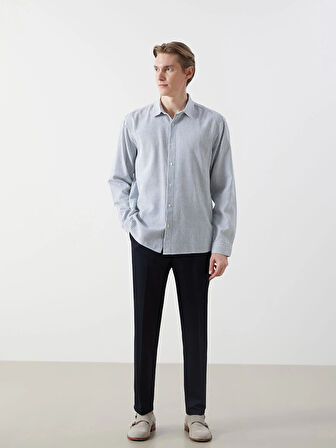 LCW Vision MAVİ Regular Fit Uzun Kollu Çizgili Erkek Gömlek