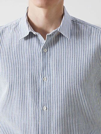 LCW Vision MAVİ Regular Fit Uzun Kollu Çizgili Erkek Gömlek