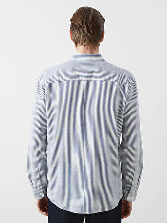 LCW Vision MAVİ Regular Fit Uzun Kollu Çizgili Erkek Gömlek