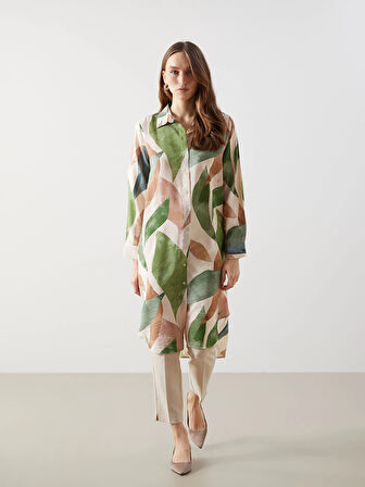 LCWAIKIKI Classic Haki Desenli Kadın Gömlek Tunik