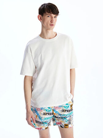 XSIDE Beyaz Kısa Boy Desenli Erkek Deniz Şortu