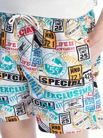 XSIDE Beyaz Kısa Boy Desenli Erkek Deniz Şortu