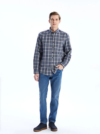 LCWAIKIKI Classic Lacivert Regular Fit Uzun Kollu Ekose Erkek Gömlek
