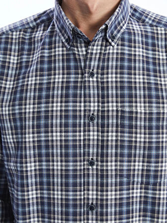 LCWAIKIKI Classic Lacivert Regular Fit Uzun Kollu Ekose Erkek Gömlek