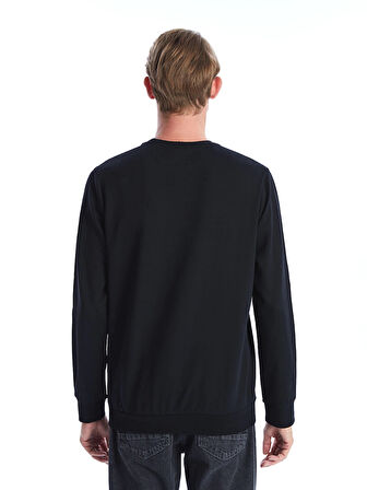 LCWAIKIKI Classic SİYAH Bisiklet Yaka Uzun Kollu Baskılı Erkek Sweatshirt