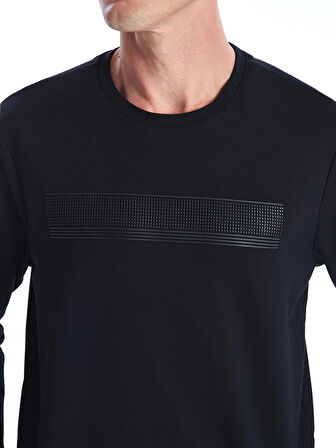 LCWAIKIKI Classic SİYAH Bisiklet Yaka Uzun Kollu Baskılı Erkek Sweatshirt