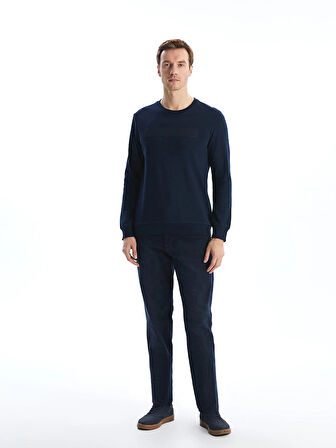 LCWAIKIKI Classic LACİVERT Bisiklet Yaka Uzun Kollu Baskılı Erkek Sweatshirt