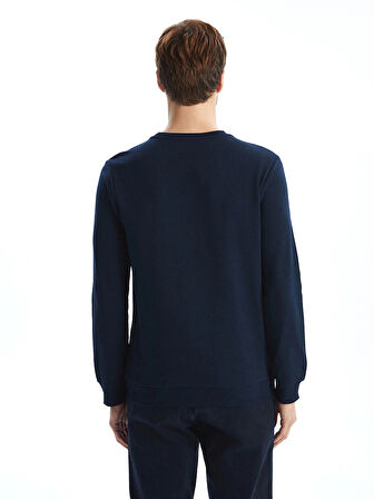 LCWAIKIKI Classic LACİVERT Bisiklet Yaka Uzun Kollu Baskılı Erkek Sweatshirt