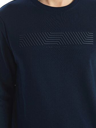 LCWAIKIKI Classic LACİVERT Bisiklet Yaka Uzun Kollu Baskılı Erkek Sweatshirt