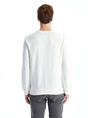 LCWAIKIKI Classic EKRU Bisiklet Yaka Uzun Kollu Baskılı Erkek Sweatshirt