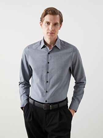 LCWAIKIKI Formal LACİVERT Slim Fit Uzun Kollu Armürlü Erkek Gömlek