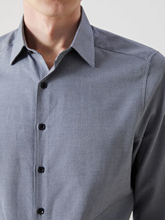 LCWAIKIKI Formal LACİVERT Slim Fit Uzun Kollu Armürlü Erkek Gömlek