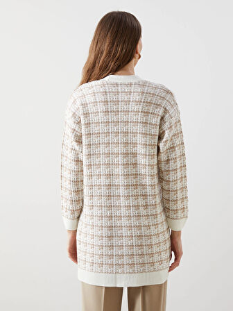 LCWAIKIKI Classic Kahverengi V Yaka Desenli Kadın Triko Hırka