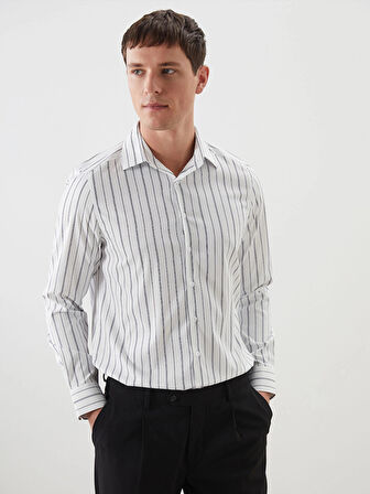 LCWAIKIKI Formal Lacivert Slim Fit Uzun Kollu Çizgili Erkek Gömlek