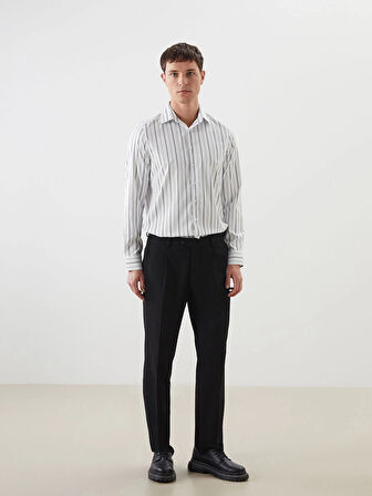 LCWAIKIKI Formal Lacivert Slim Fit Uzun Kollu Çizgili Erkek Gömlek