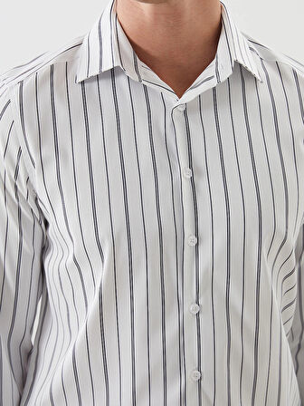 LCWAIKIKI Formal Lacivert Slim Fit Uzun Kollu Çizgili Erkek Gömlek