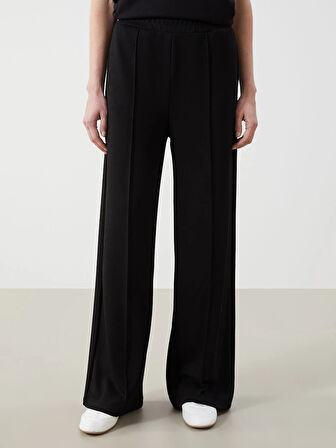 LCWAIKIKI Classic SİYAH Beli Lastikli Düz Geniş Paça Kadın Eşofman Altı