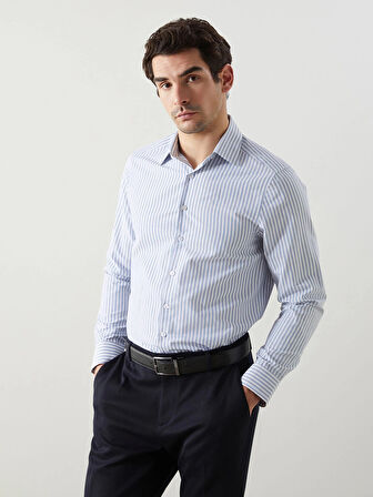 LCWAIKIKI Formal Mavi Slim Fit Uzun Kollu Çizgili Erkek Gömlek