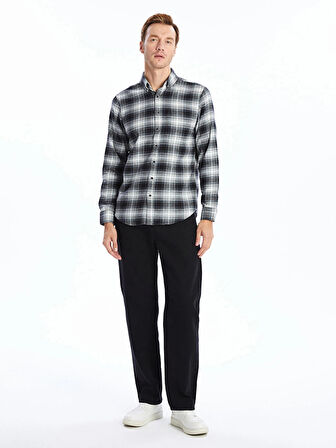 LCWAIKIKI Classic Siyah Regular Fit Uzun Kollu Ekose Poplin Erkek Gömlek