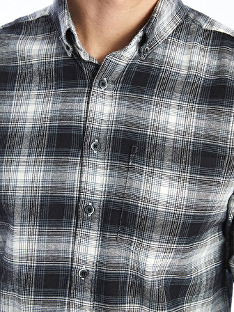 LCWAIKIKI Classic Siyah Regular Fit Uzun Kollu Ekose Poplin Erkek Gömlek